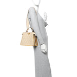 Chenille Suede Metal FF Small Peekaboo I SEE U Satchel Beige White