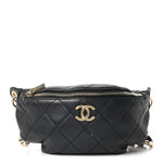 Lambskin Quilted Resin Bi-Color Waist Bag Fanny Pack Black