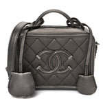 Metallic Caviar Quilted Small CC Filigree Vanity Case Dark Silver