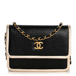 Metallic Calfskin Clutch With Chain Black Gold