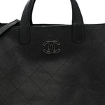 Caviar Stitched Large Lady Coco Shopping Tote Black