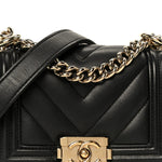Lambskin Chevron Quilted Mini Boy Flap  Black