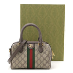 GG Supreme Monogram Textured Dollar Calfskin Web Mini Ophidia Top Handle Bag Beige Ebony New Acero