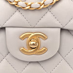 Lambskin Quilted Mini Top Handle Rectangular Flap Grey
