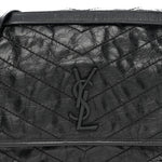 Crinkled Calfskin Matelasse Monogram Large Niki Chain Satchel Black