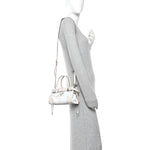 Linen Calfskin Triangle Mini Bonnie Hand Bag White