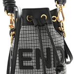 Wool Vitello Grace Small Houndstooth Mini Mon Tresor Bucket Bag Grigio Anthracite