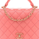 Lambskin Quilted Small Handle Tied Top Handle Flap Pink