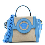 Grained Calfskin Canvas Small La Medusa Chain Top Handle Handbag Rope Blue