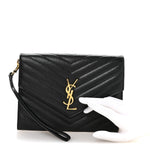 Grain De Poudre Matelasse Chevron Monogram Envelope Clutch Black