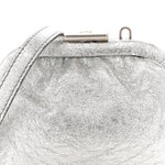 Metallic Textured Calfskin Logo Cloud Coin Purse With Strap Silver