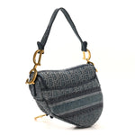 Oblique Embroidered Saddle Bag Denim Blue