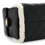Crumpled Sheepskin Shearling Quilted Small Chanel 25 Handbag Black White