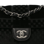 Velvet Checkered Flap Bag Black