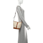 Triomphe Canvas Calfskin Small Bucket Bag White