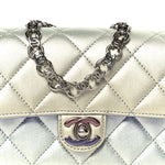 Gradient Metallic Calfskin Quilted Clutch Silver Blue Yellow Purple