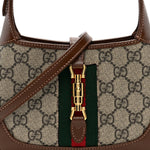 GG Supreme Monogram Azalea Calfskin Web Mini Jackie 1961 Hobo Beige Ebony Brown Sugar