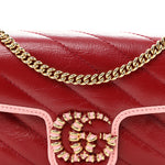 Azalea Calfskin Enamel Matelasse Diagonal Super Mini Torchon GG Marmont Shoulder Bag New Cherry Red Wild Rose