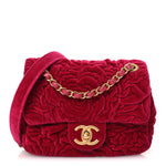 Velvet Camellia Embossed Mini Square Flap Fushia