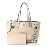 Grainy Calfskin Studded Small Nellcote Shopping Tote White