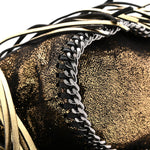 Metallic Shaggy Deer Fringe Falabella Bucket Bag Gold Black