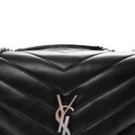Calfskin Y Quilted Monogram Medium Loulou Chain Satchel Black