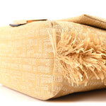 Fabric Jacquard Raffia Straw Fringe Medium Mamma Baguette Beige