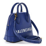 Signature Grained Calfskin Logo XXS Ville Top Handle Bag Bleu Roi White