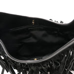 Suede Calfskin Fringe Buffalo Horn Mombasa Hobo Black