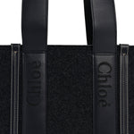 Felt Shiny Calfskin Medium Woody Ribbon Tote Obscure Navy
