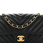 Lambskin Chevron Quilted Mini Rectangular Flap Black