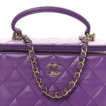 Lambskin Quilted Small Top Handle Vanity Case With Chain Purple
