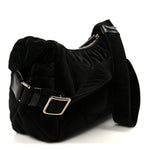 Nylon Velvet Effect Quilted Large Bowling Bag Black