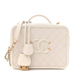 Caviar Quilted Large CC Filigree Vanity Case White