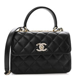 Lambskin Crystal Quilted Mini Trendy CC Dual Handle Flap Bag Black
