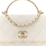 Lambskin Quilted Crystal Top Handle Rectangular Flap White