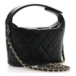 Caviar Quilted Hobo Clutch With Chain Black