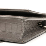 Calfskin Crocodile Embossed Kate Monogram Tassel Chain Wallet Fog