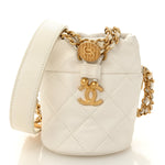 Caviar Quilted Twist Your Buttons Mini Bucket Bag White