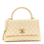 Caviar Quilted Small Coco Handle Flap White