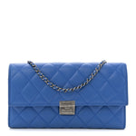 Lambskin Quilted Clutch with Chain Blue