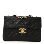 Lambskin Quilted XL Jumbo Single Flap Black