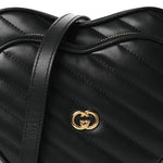 Calfskin Matelasse DDiagonal Mini Interlocking G Heart Shoulder Bag Black