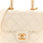 Lambskin Handle Crush Top Handle Flap Bag White