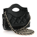 Shiny Lambskin Quilted Micro 31 Clutch With Chain Black
