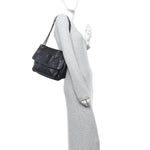 Crinkled Calfskin Matelasse Monogram Medium Niki Chain Satchel Black