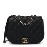 Calfskin Quilted Casual Pocket Messenger Flap Black
