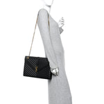 Grain De Poudre Matelasse Chevron Large Monogram Satchel Black