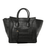 Crocodile Embossed Calfskin Medium Phantom Luggage Black