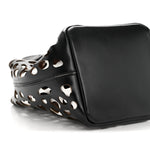 Calfskin Laser Cut Bucket Bag Black White